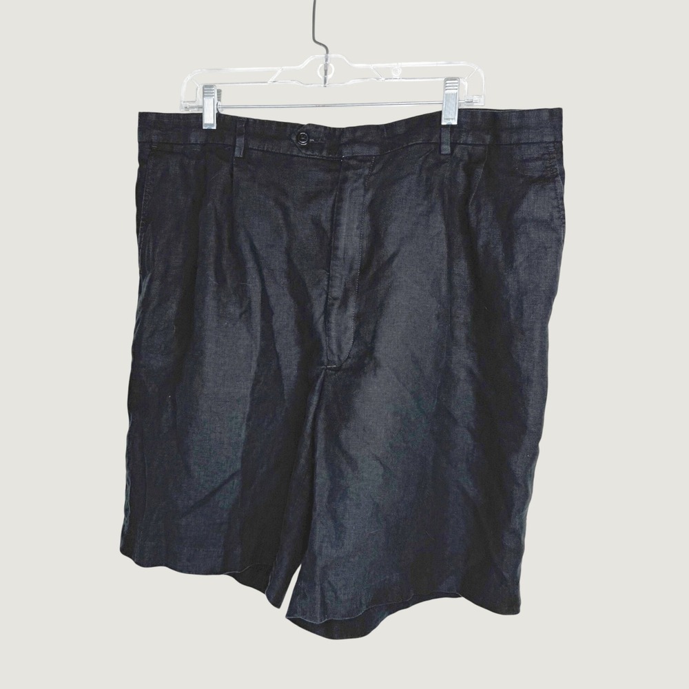 Berle Elite Mens Pleated 100% Linen Shorts Black Summer Beach Cruise Sz 40 R